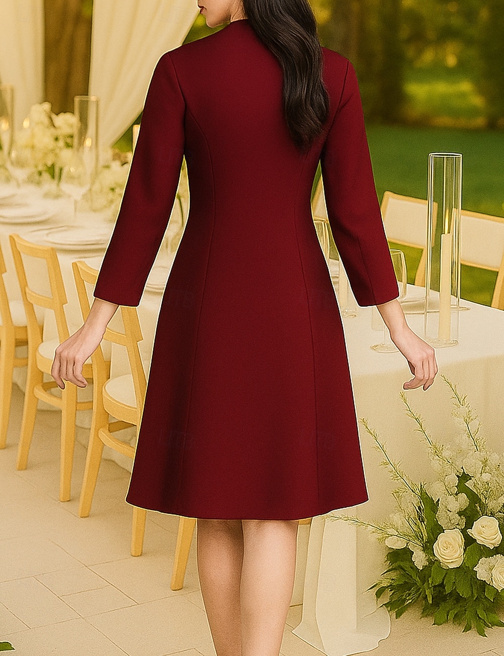 Tvådelad Skimmer Pelare Knälång Prom Klänning Festklänning Cocktailklänning Mors Dag Klänning Lång ärm Rundhals Elegant Vintage Fest med Broderi 2026 - $183.99 –P5