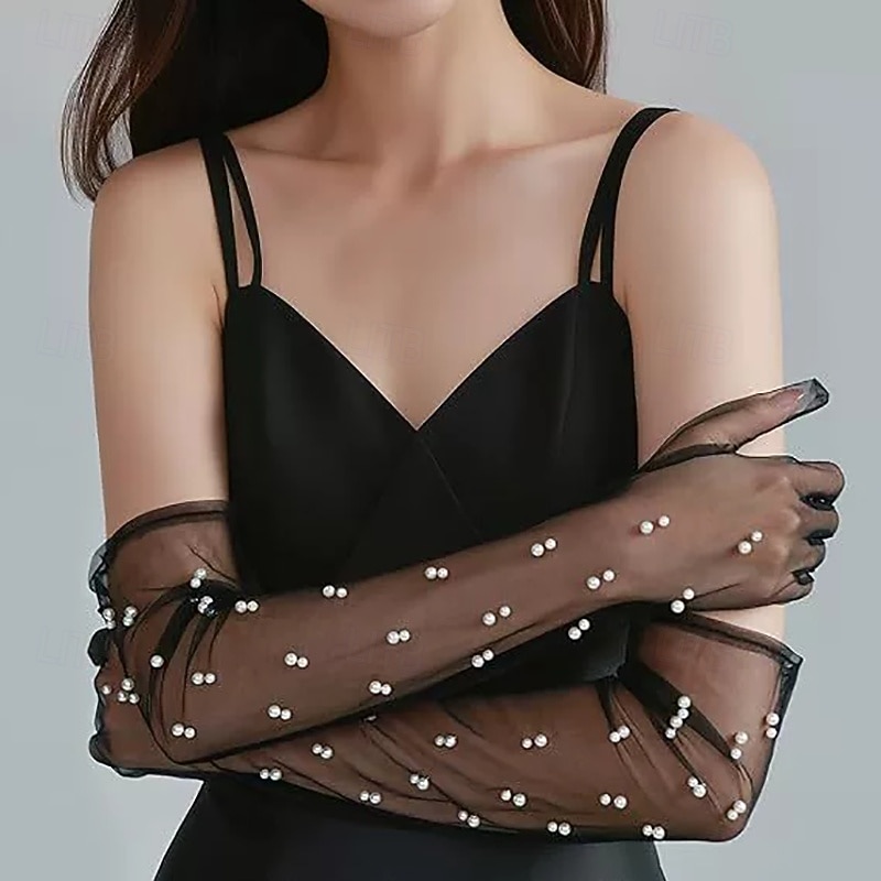 Netz / Terylen Knielänge Handschuh Elegant / Vintage-Stil Mit Kunstperle / Unifarbe Hochzeit / Party-Handschuh 2026 - $17.49 –P2
