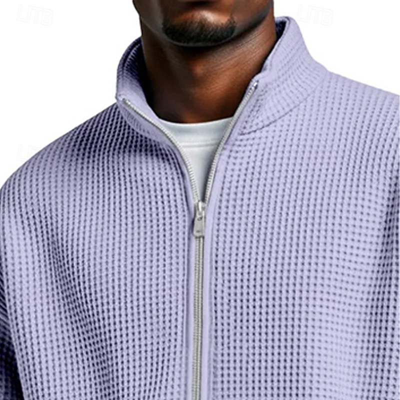 Herren Sweatshirt Waffel-Sweatshirt Pullover Kapuzensweatshirt Pullover Sweatshirt mit durchgehendem Reißverschluss Aprikose Schwarz Weiß Hellgrün Armeegrün Stehkragen Einfach Strukturiert Lässig 2026 - $28.99 –P11