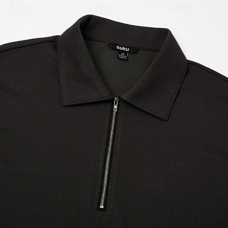 Voor heren Wafel Poloshirts Met Textuur Casual Buiten Kwart ritssluiting Lange mouw Modieus Modern Effen Kleur Met Textuur Gebreid Lente & Herfst Alle seizoenen Ruim Passend Zwart Marineblauw 2026 - $25.99 –P16