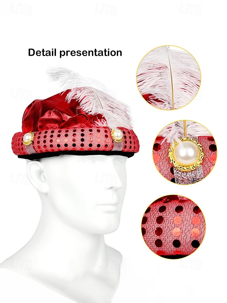 2026年 男性用カーニバルプリンススパンコールターバンキャップ | 多色、ポリエステル、羽根とパールアクセント付き | 仮装、ハロウィーン、祝祭のイベントに最適  コレクション – $11.99 –P8