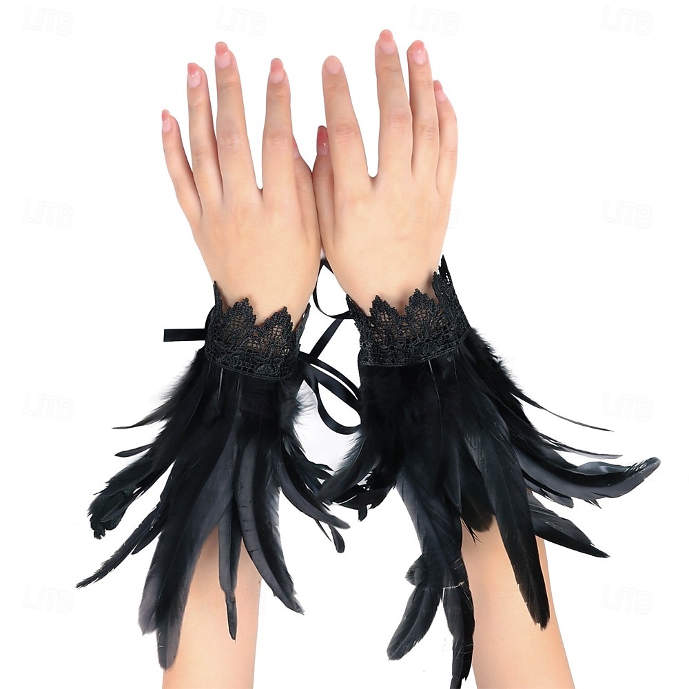 Carnaval 2026 Accesorios de Samba del Carnaval de Río Puños de Muñeca de Plumas Negras para Mujeres Puños de Raso de Encaje Disfraz de Actuación Festival Brasil 2026 - $7.99 –P2