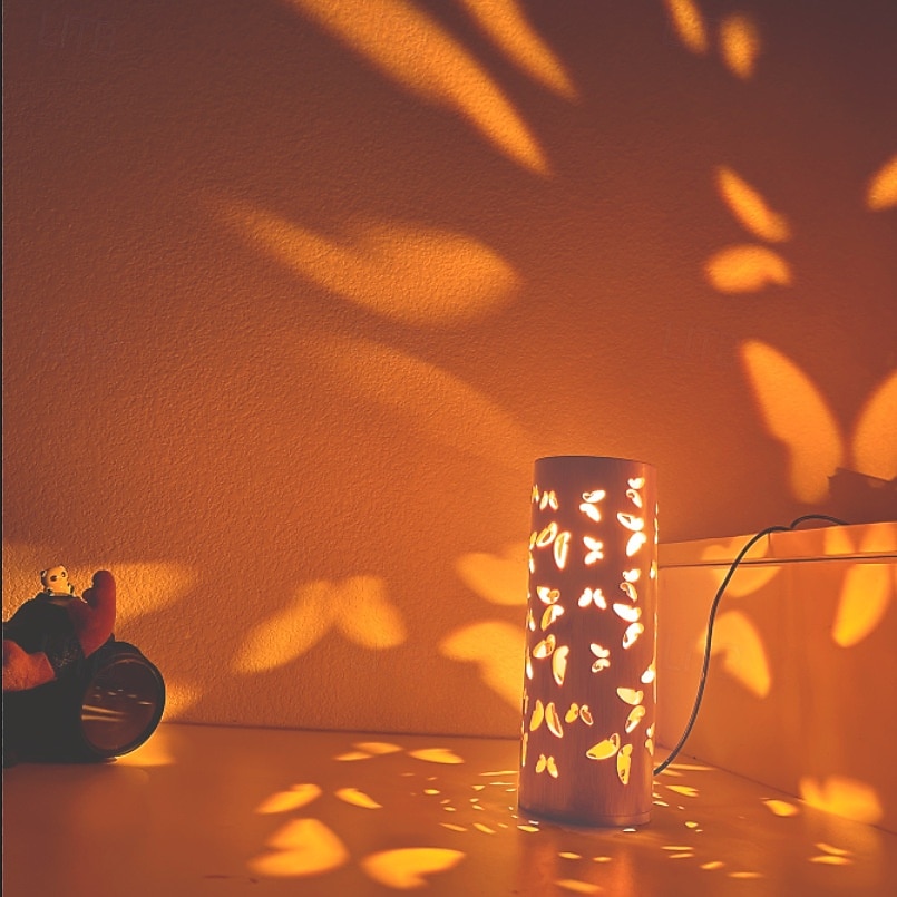 Lampă de proiecție cu fluture din bambus, sursă de alimentare USB, lampă de decor pentru dormitor, sufragerie, noptieră, lumină de noapte, înălțime 20 cm 2026 - $28.99 –P2