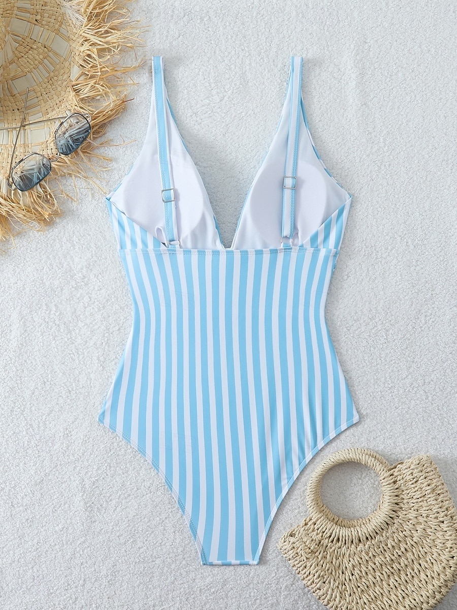 Women's One Piece Swimsuit Slimming Colorblock Monokini Tummy Control High Waist Slim Backless Vacation Beach Wear Striped V Neck Sleeveless Bathing Suits 2026 - $22.99 –P6