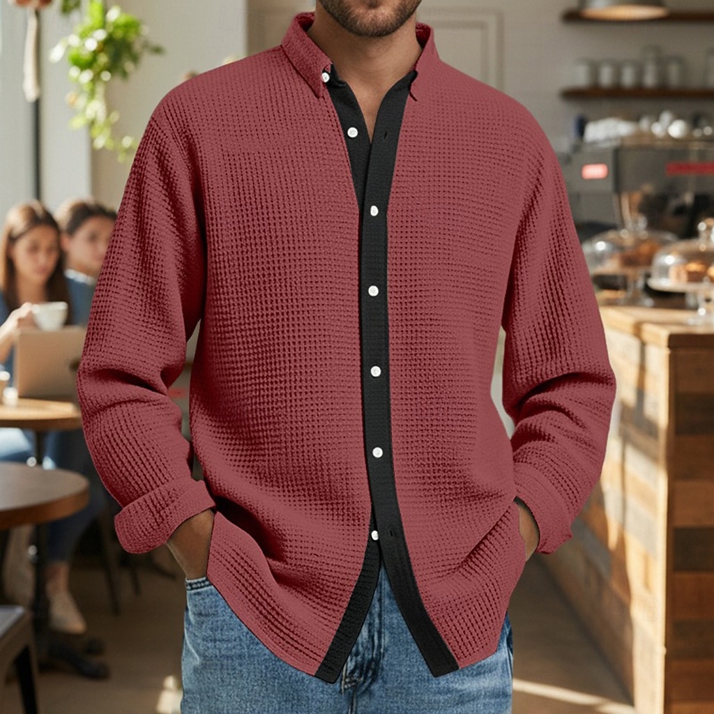 Férfi Ing Gofri ing Alkalmi ing Gombos póló Medence Fehér Bor Lóhere khakizöld Hosszú ujj Színes Hajtóka Hétköznapi Napi Ruházat Divat Modern Alkalmi Kényelmes 2026 - $26.99 –P6