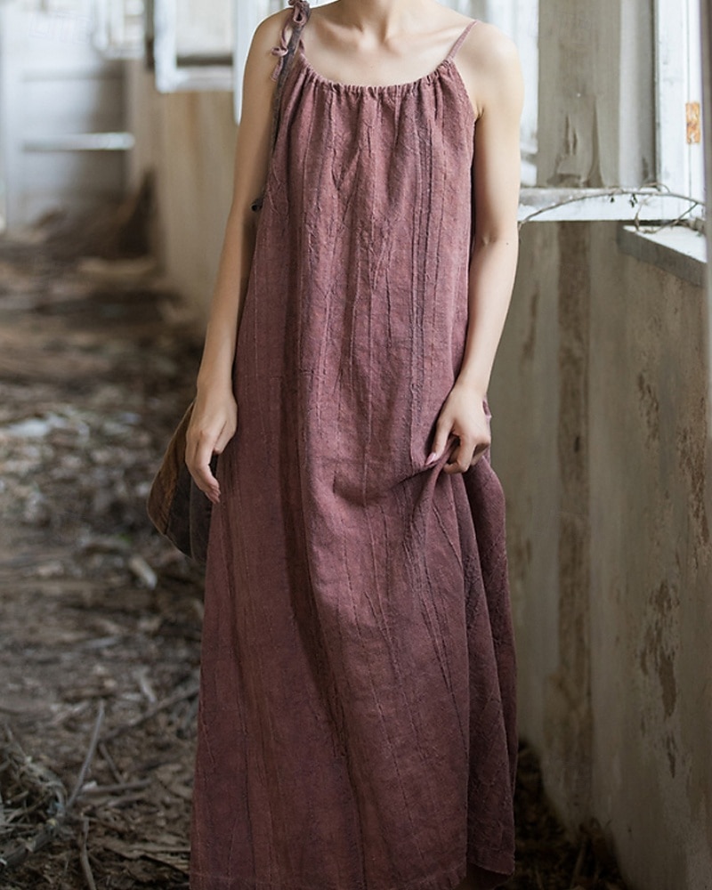 Women's Midi Dress Cotton Linen Dresses Shift Dress Sundress Slip Dress Vintage Fashion Daily Outdoor Vacation Loose Fit Plain Sleeveless Straps Blue Teal White Yellow Summer Spring 2026 - $49.99 –P6