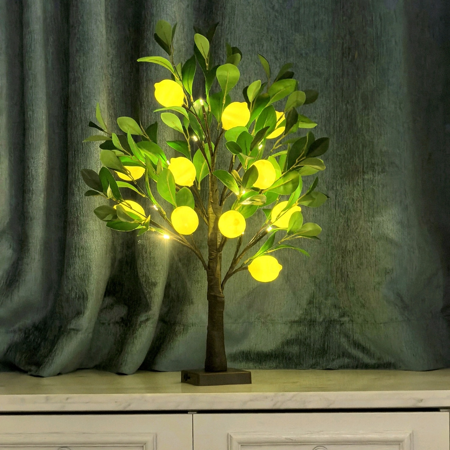 60cm/23,9palcové umělé světlo na citroník, 12 citronů, 24 LED korálků, jarní/letní interiérová/venkovní dekorace do ložnice, obývacího pokoje, jídelny, noční světlo na párty 2026 - $25.99 –P10