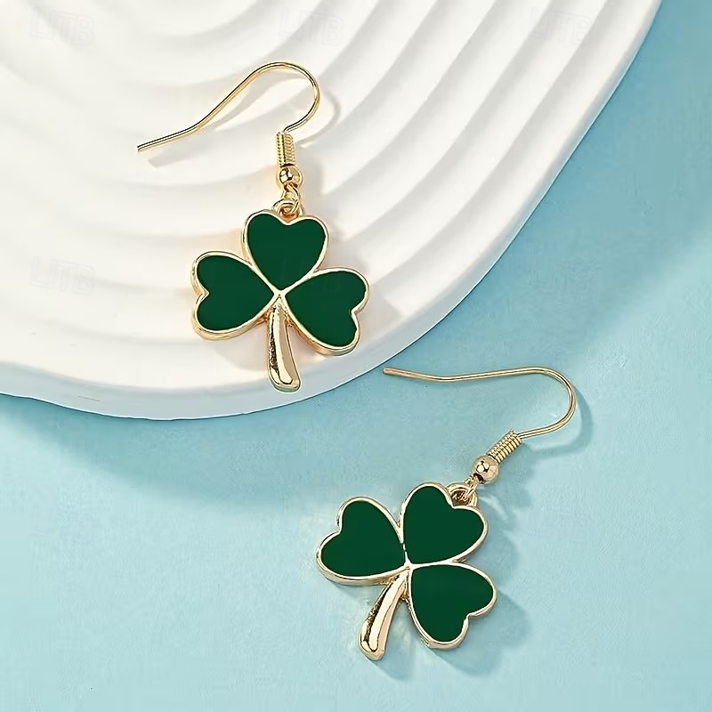 1 pár Szent Patrik-napi fülbevaló nőknek, divatos, lógós zöld lóhere alakú ír fesztiválékszer, ünnepi ajándék 2026 - $9.99 –P4