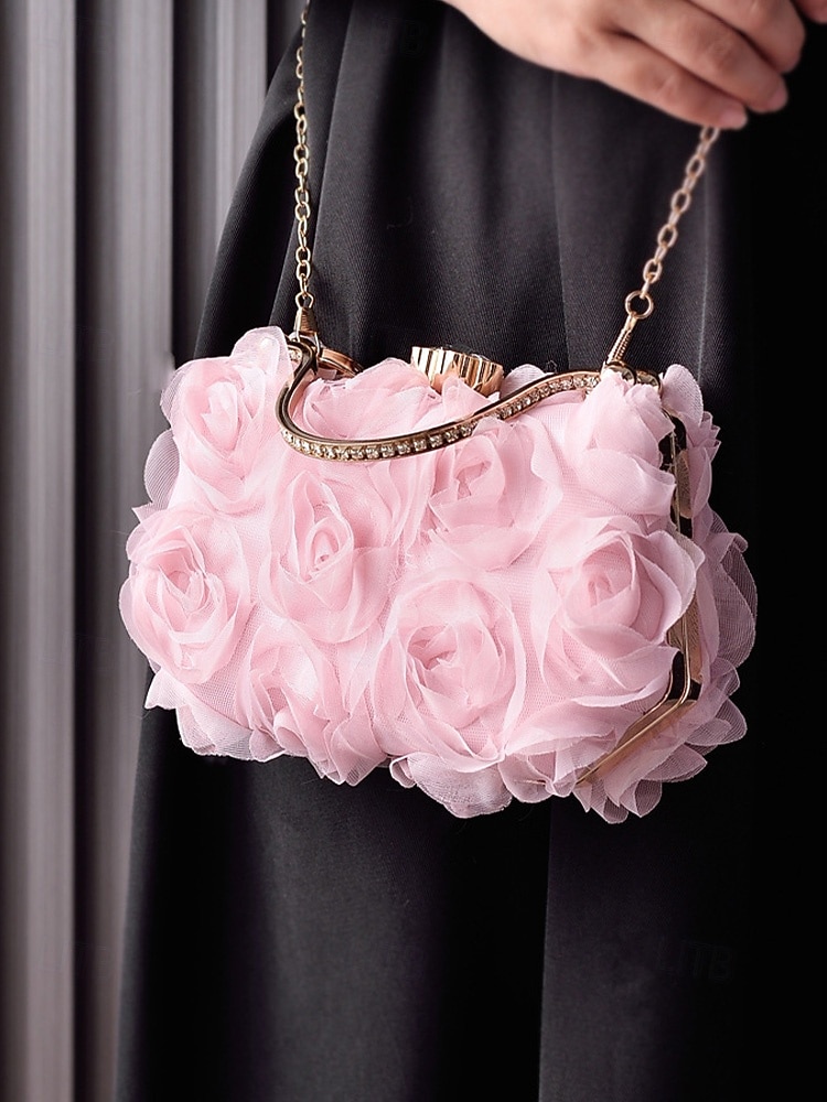 Women's Floral Evening Clutch Bag with Chain Shoulder Strap, Elegant Rose Appliqué Design, Multi-Color Formal Handbag for Weddings, Evening Parties & Banquets 2026 - $29.99 –P4