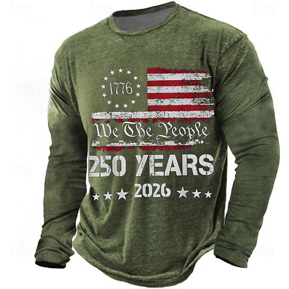4th of July 2026 250th Memorial Day Men's 3D Print Crew Neck Long Sleeve T-Shirt Casual Daily 2026 - $23.99 –P2