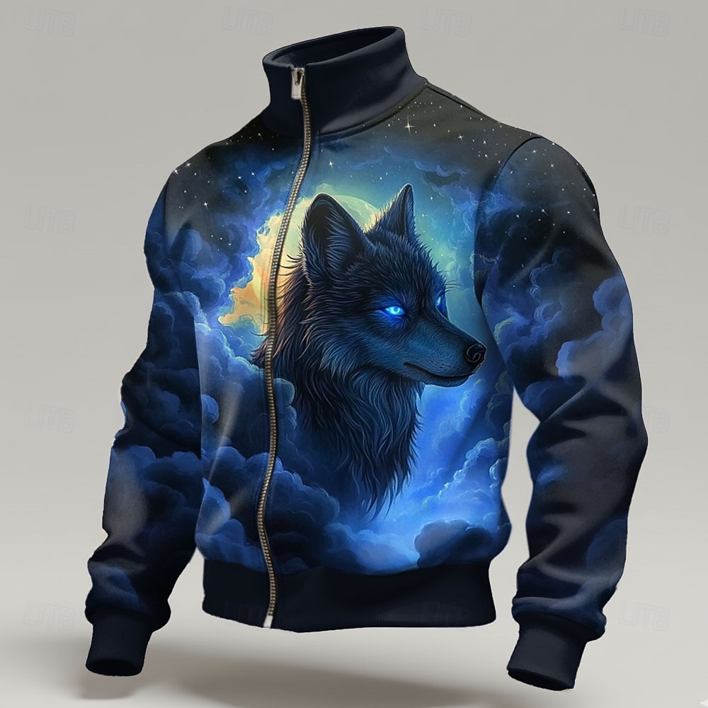 Per uomo Lupo Stampa 3D Giacca di pelle Felpa Cool Quotidiano Fantasia Pantaloni Tattici Collo alla coreana All'aperto Abbigliamento casual alla moda Feste Blu Blu 3# Blu 2# Con zip Primavera Autunno del 2026 a $30.99 –P3
