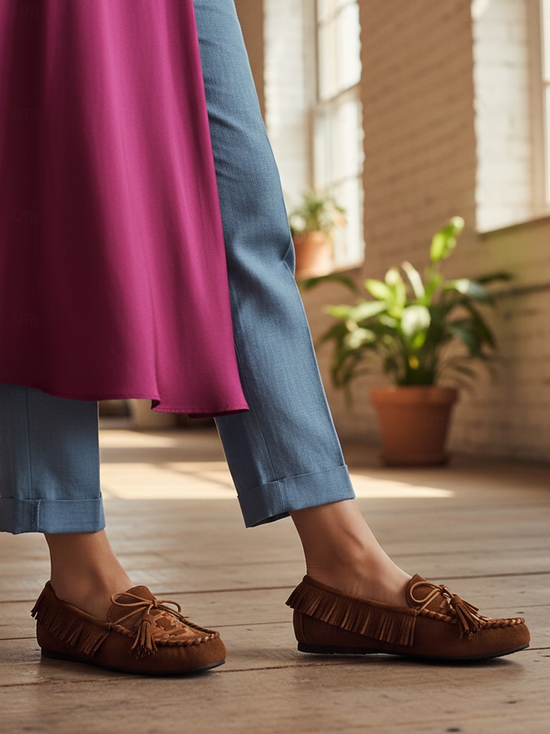 Mocassini in suede da donna – Loafers ispirati al boho con frange e dettaglio lacci per uscite casual viaggi e abbigliamento quotidiano del 2026 a $54.99 –P3