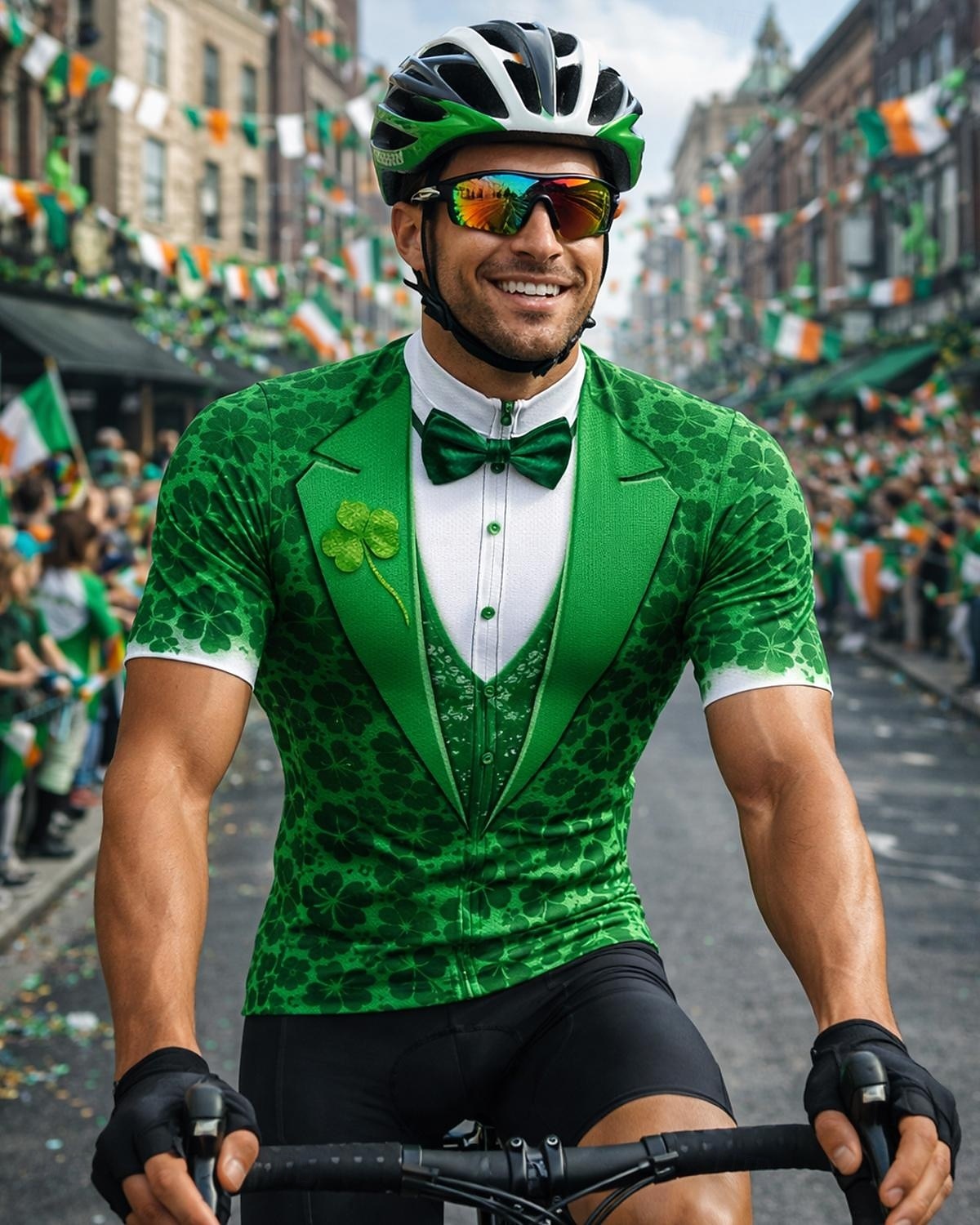 Męska koszulka rowerowa Dnia Świętego Patryka Jersey Koniczyna Kwiatowa Nowość Krótki rękaw Koszulka rowerowa z 3 tylnymi kieszeniami Ochrona UV Szybkie schnięcie Z kieszeniami Zamek z przodu Sport 2026 - $30.99 –P1
