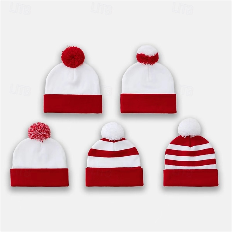 Herre Unisex Lue / Slouchy Strikket lue Vinterlue Hvit Krem Strikket Strikking søt stil Fritid Daglig utendørs Ferie Stripet Hold Varm 2026 - $5.49 –P1