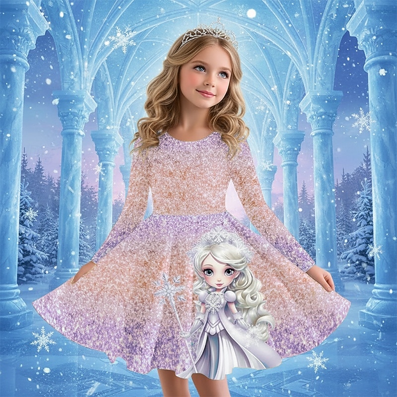 Girls ' 3D Grafic Anime Rochie Manșon Lung Tipărire 3D Primăvară Toamnă Performanță Vacanță Petrecere Casual Prințesă Frumoasa Copii 4-12 ani Rochie casual Rochie A line Lungime Genunchi Fit regulat 2026 - $23.99 –P6