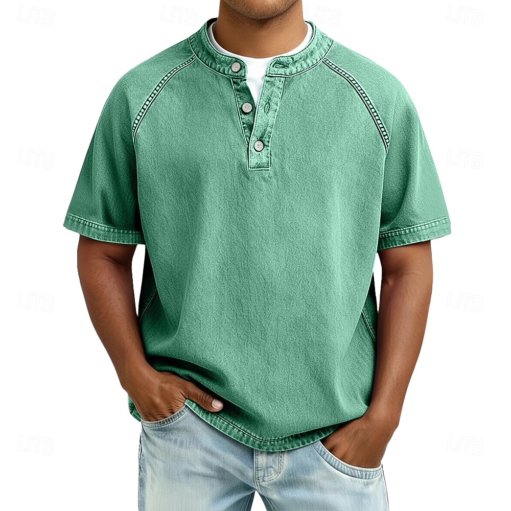 Ανδρικά Μπλουζάκι Πουκάμισο Henley Πουκάμισο 100% Cotton Acid Wash Μπλουζάκι μπλουζάκι Κοντομάνικο Σκέτο Βίντατζ Κομψό στυλ street Καθημερινό Πλυμένο Μανίκια Ρεγκλάν Όρθιος Γιακάς Χένλι Causal 2026 - $31.99 –P8