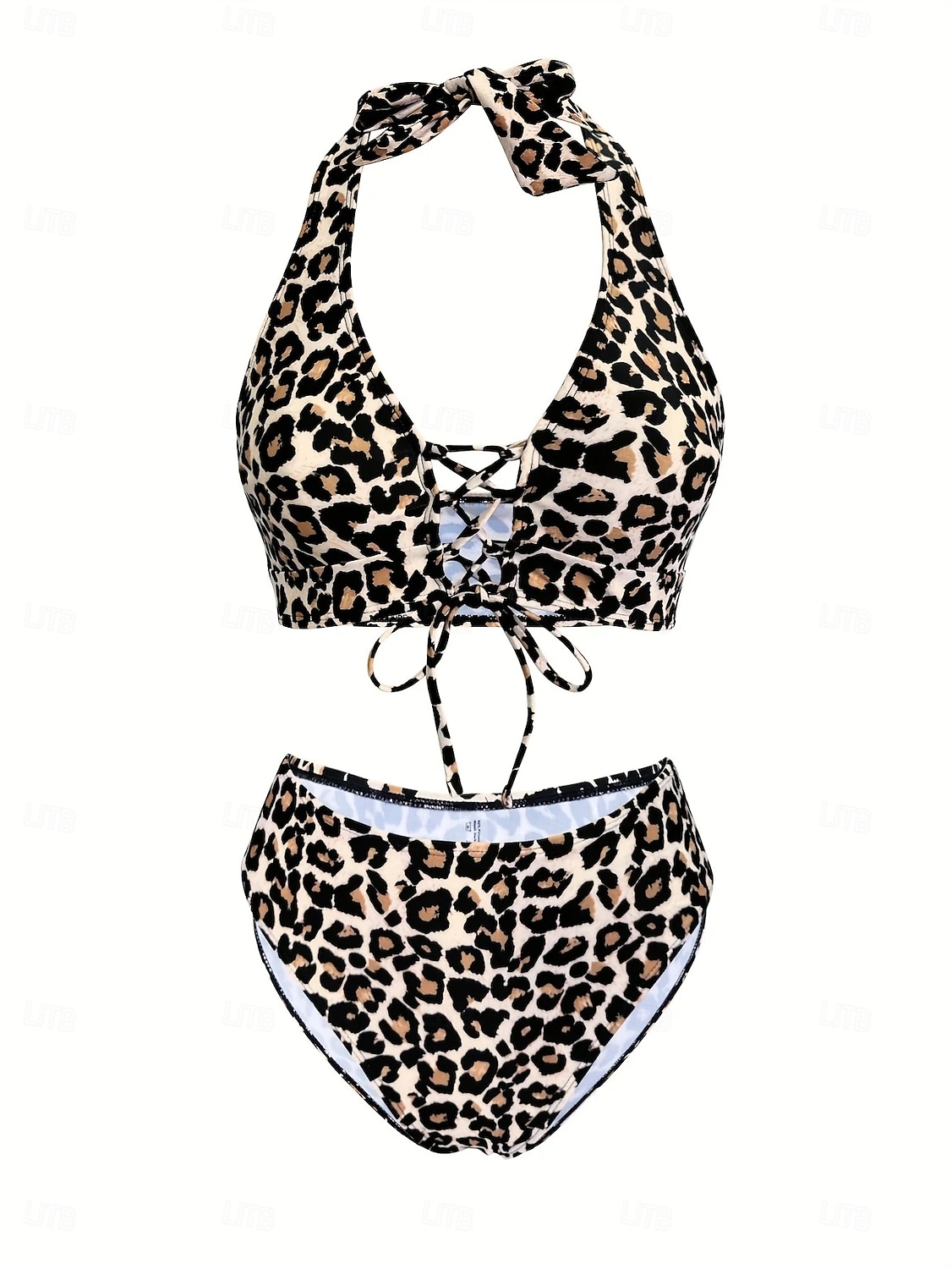 Costume da bagno a due pezzi da donna bikini leopardato culotte sgambate controllo pancia vita alta slim schiena scoperta vacanza mare con grafica scollatura a V senza maniche del 2026 a $31.99 –P5