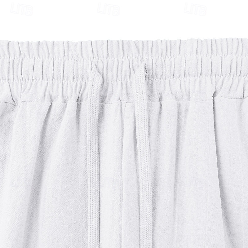 Men's Linen Pants Trousers Summer Pants Baggy Pants Beach Pants Drawstring Elastic Waist Solid Color Comfort Breathable Daily Outdoor Beach Vacation Fashion Light Khaki Black Inelastic 2026 - $24.99 –P8