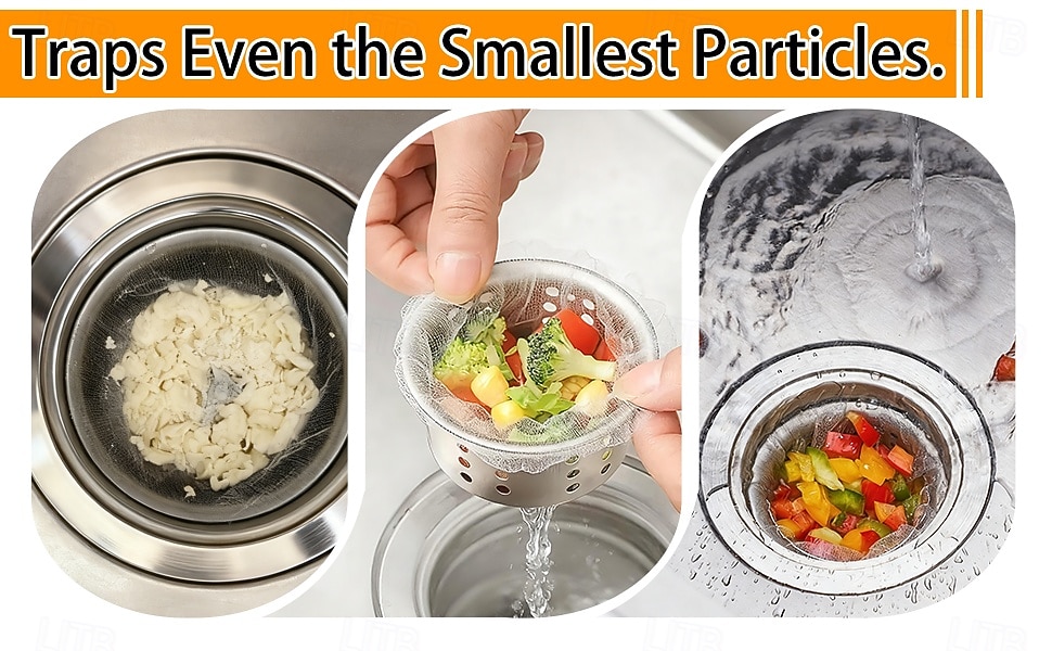 400 stk. engangsposer til vasken, ultrafine elastiske nettingmatoppsamlere for kjøkkenavløp, anti-tilstoppingsfilternett for rester og hår &Universal passform for avfallsfiltre til vasken 2026 - $10.99 –P7