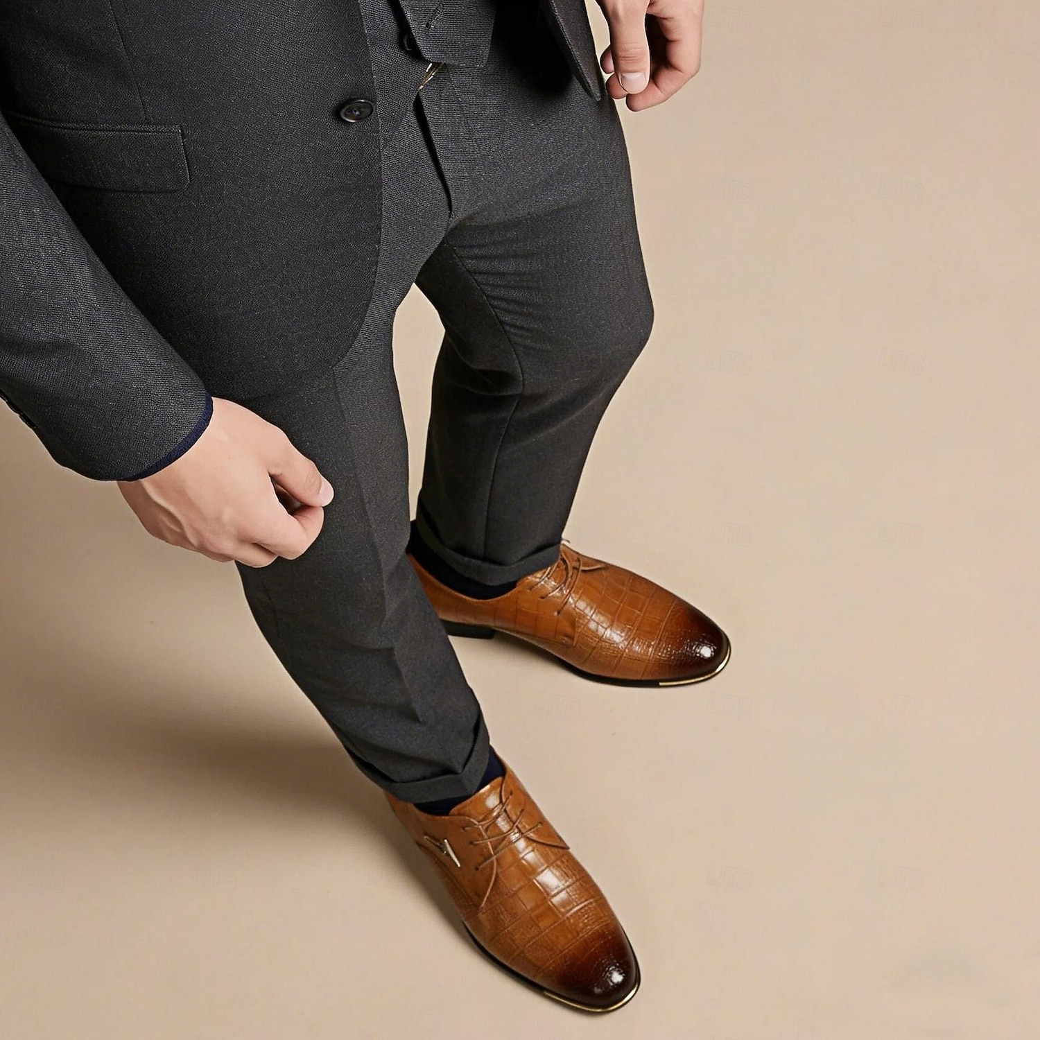 мужские коричневые оксфорды из искусственной кожи с крокодиловым узором - элегантные туфли на шнуровке для официальных и деловых нарядов 2026 - $46.99 –P3