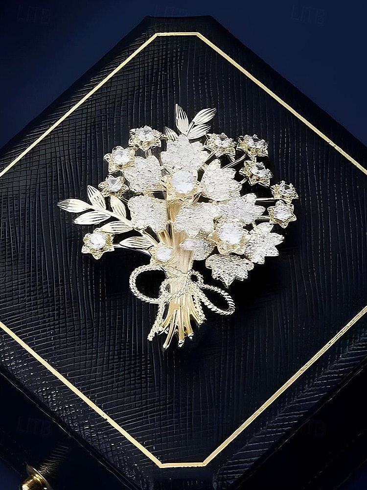Dámská brož z imitace diamantů ze slitiny – elegantní květinový vzor ve zlaté a stříbrné barvě, ideální pro svatby a zvláštní příležitosti 2026 - $11.99 –P4