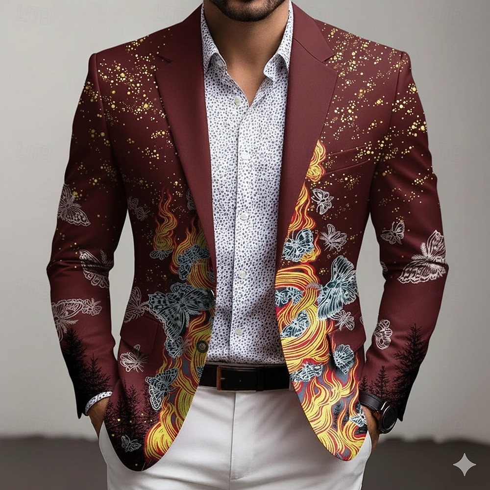 Per uomo Farfalla Giacca blazer Cappotto Confortevole Traspirante Artistico Casual Casuale Quotidiano Feste Tasca Stampa 3D Bottoni Tutte le stagioni Dentellato Manica Lunga Blu Nero Rosso del 2026 a $85.99 –P3