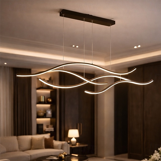 100/120 ס"מ led תליון אור גל עיצוב קו עיצוב זהב שחור מתכת סגנון אומנותי משרד בסגנון מודרני, חנויות גימורים צבועים מסוגננים אומנותי led 110-120v 220-240v 2026 - $328.79 –P6