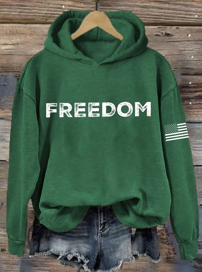 Felpa con cappuccio patriottica per donne del Giorno dell'Indipendenza grafica lettera casual maniche lunghe colletto con cappuccio top regolari abbigliamento quotidiano sport blu nero bianco rosso del 2026 a $31.99 –P4