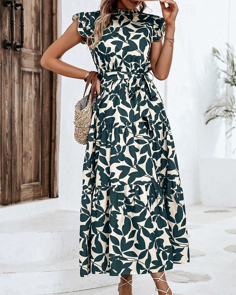 Per donna Abito Midi Abito Floreale Abito Stampato Moda Moderno All'aperto Vacanza Uscire Vestibilità comoda Floreale Senza Maniche Collo alla coreana Arancione Marrone Verde Blu scuro Estate del 2026 a $26.99 –P8