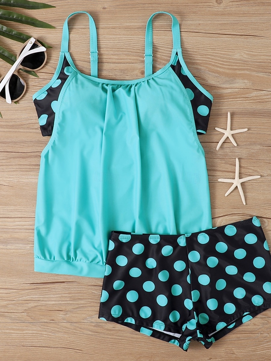 בגד ים טנקיני 2 חלקים לנשים עם חצאיות מחטב בטן מותן גבוהה שקוף בגד ים חופים עם פסים נקודתיים וצווארון U ללא שרוולים 2026 - $33.99 –P8