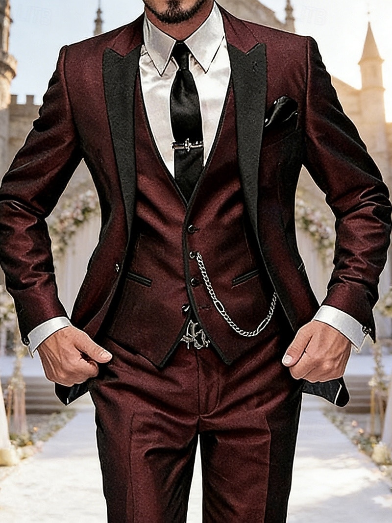 Voor heren Blazer + vest + pantalon Blazer liiketoiminta Werk Feest Modieus Streetwear Herfst Winter Teryleen Kleurenblok Enkele rij knopen Blazer Wit Champagne Lichtgroen Blozend Roze 2026 - $119.99 –P8