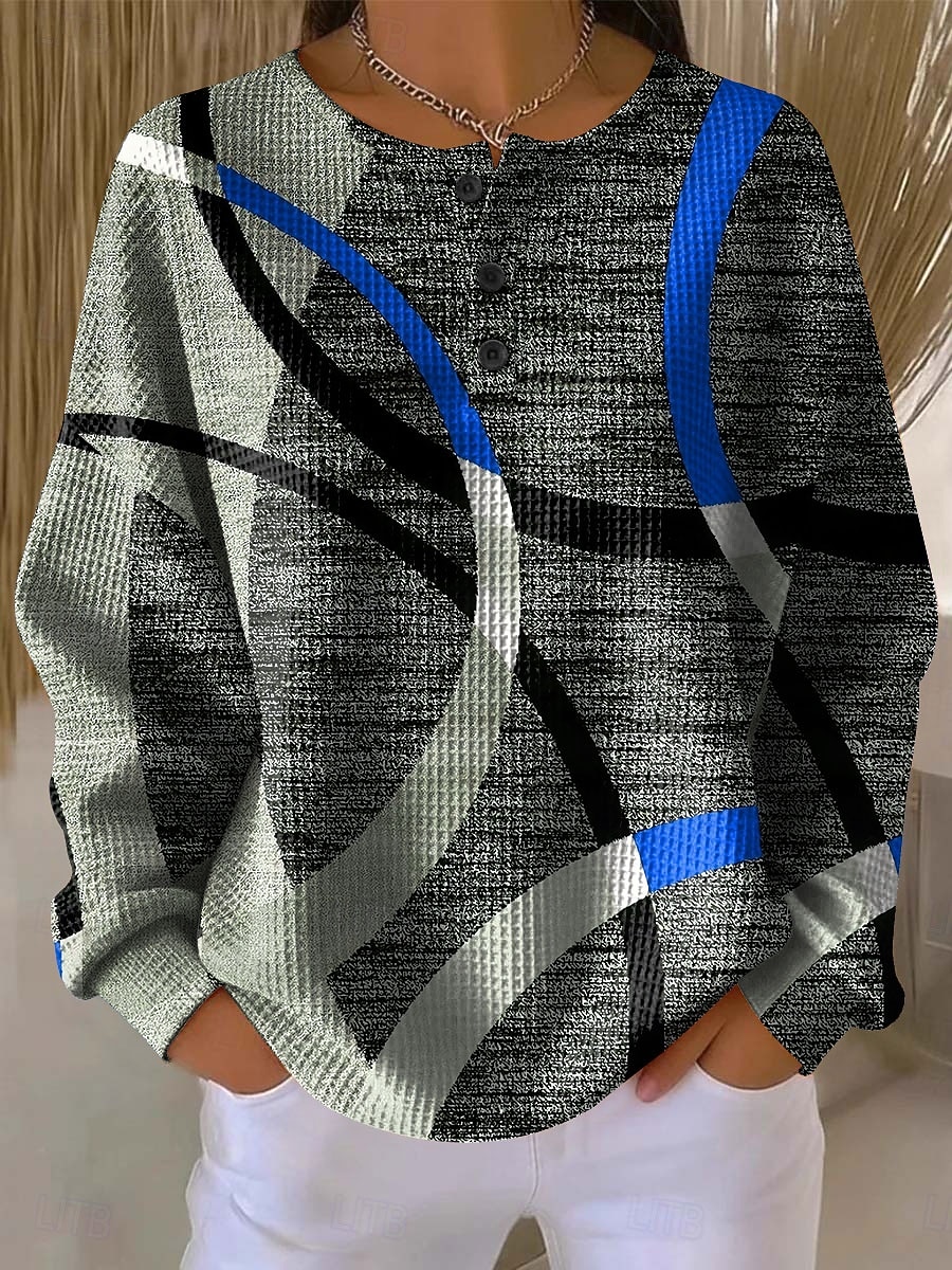 Damskie Z kapturem Guziki Graficzny Geometryczny Kolorowy blok Moda Codzienny Nadruk Długi rękaw Półgolf Okrągły dekolt Zwykłe topy Codzienny Ulica Niebieski Czerwony Fioletowy Zielony Jesień Zima 2026 - $28.99 –P2