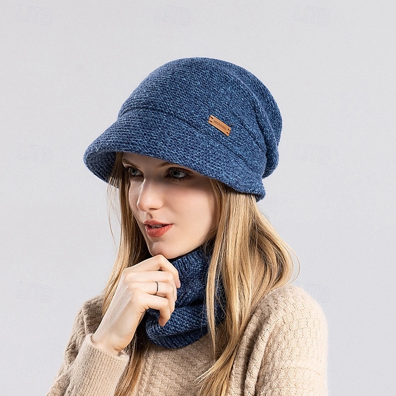 Ensemble bonnet et cache-cou en maille pour femme, bonnet thermique doublé polaire avec visière et protection des oreilles, ensemble bonnet et écharpe chauds en maille pour les voyages de ski et de 2026 ? $21.99 –P12