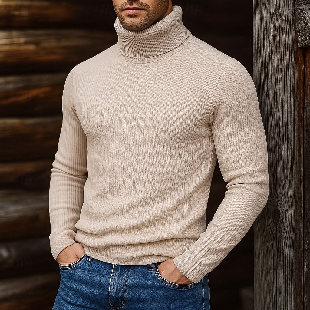 Men's Turtleneck Sweater Pullover Sweater Jumper Cropped Sweater Ribbed Knit Regular Tops Knit Plain Turtleneck Modern Contemporary Casual Casual Work Clothing Apparel Fall Winter Wine Black S M L 2026 - $22.99 –P6
