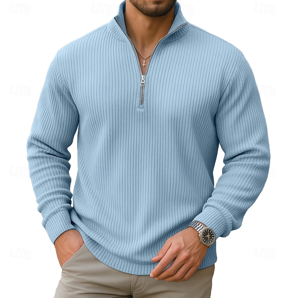Bărbați Cămasă Corduroy Tricouri polo Casual Stradă Quarter Zip Manșon Lung Modă Modern Culoare solidă Fermoar Cald Toamna iarna Toamnă Primăvara & toamnă Fit regulat Negru Trifoi Albastru Deschis 2026 - $28.99 –P2