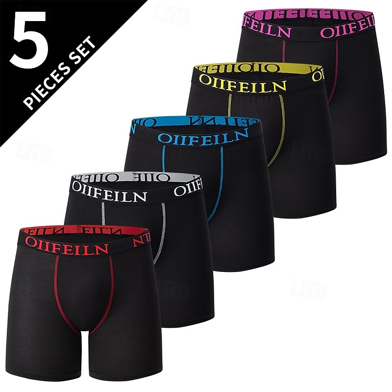 Herr 5st Grundläggande trosor Boxershorts Kalsong Elastisk midja Terylen Mateial som andas Bekväm Färgblock Brev Multifärg 2026 - $17.99 –P1