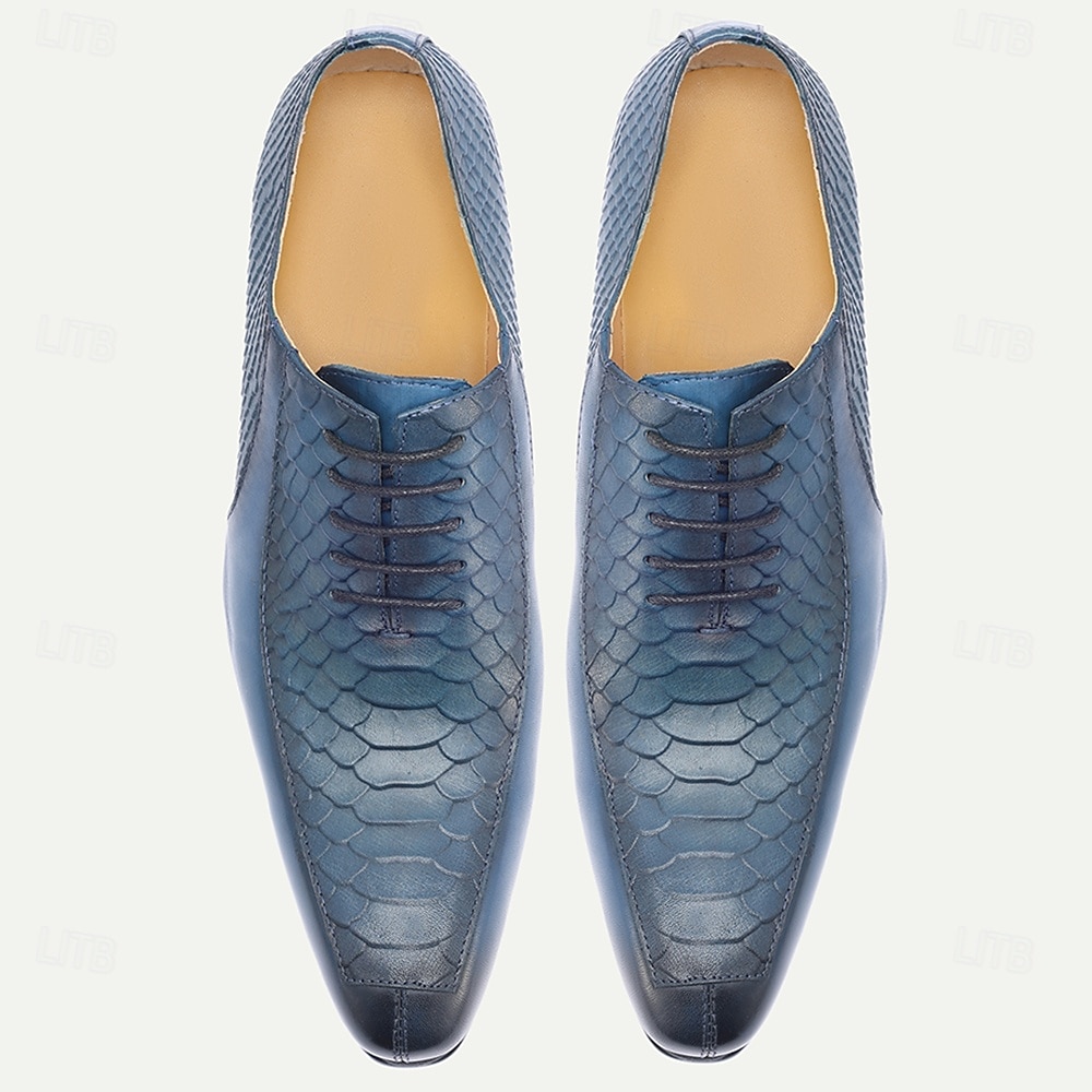 Blaue Herren-Schnürschuhe aus Leder mit Krokodilprägung – luxuriöse Schnürschuhe mit trendigem Design, ideal für Abendgarderobe, Partys und besondere Anlässe 2026 - $109.99 –P5