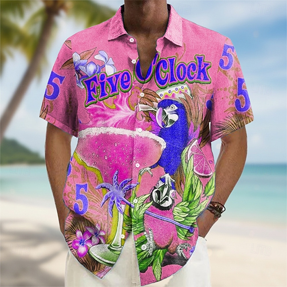 Bărbați Animal Papagal Plante tropicale Cămașă hawaiană Camașă cu nasturi Cămașă Aloha Manșon scurt Hawaiană Vacanță Costum de plajă Vară Primăvară Răsfrânt Imprimare 3D cămăși cu guler Roz Îmbujorat 2026 - $25.99 –P2