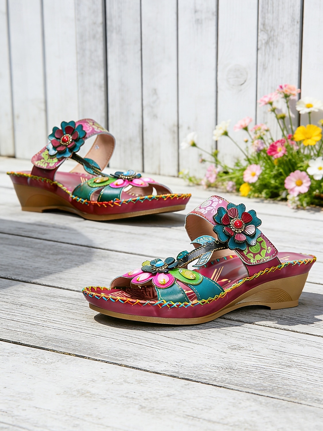 Women's Purple Genuine Leather Floral Wedge Sandals | Soft Comfort  Open Toe Sandals for Walking, Garden Party & Casual Daily Wear 2026 - $79.99 –P3