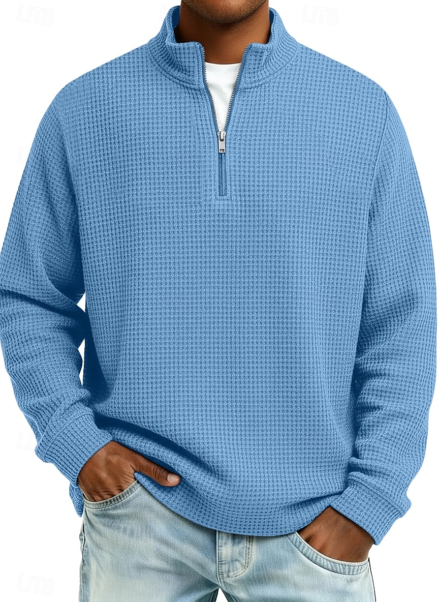 Hombre Camiseta de punto gofre camiseta Casual Exterior Cuello Mao Cremallera de un cuarto Manga Larga Moda Moderno Color sólido Con Texturas De Punto Otoño Primavera & Otoño Otoño invierno Ajuste 2026 - $22.99 –P1