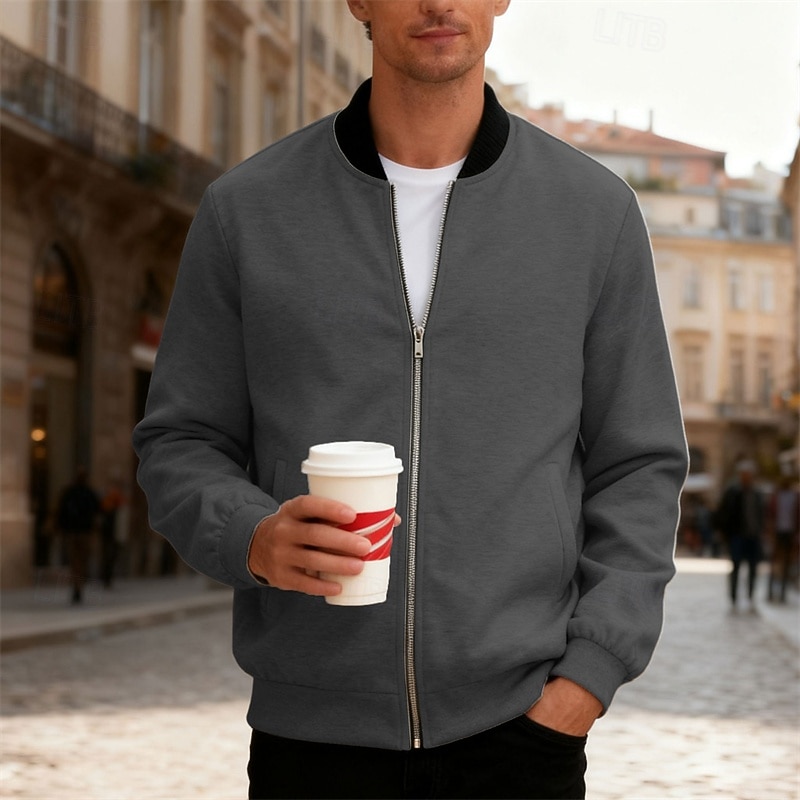 Per uomo Giacca Leggera Giubbotto bomber Giacca Casual Casuale Quotidiano Leggero Tasca Primavera Autunno Semplice Streetwear Elegante Colletto Mao Regolare Blu Nero Giallo Rosso Blu marino Giacca del 2026 a $30.99 –P34