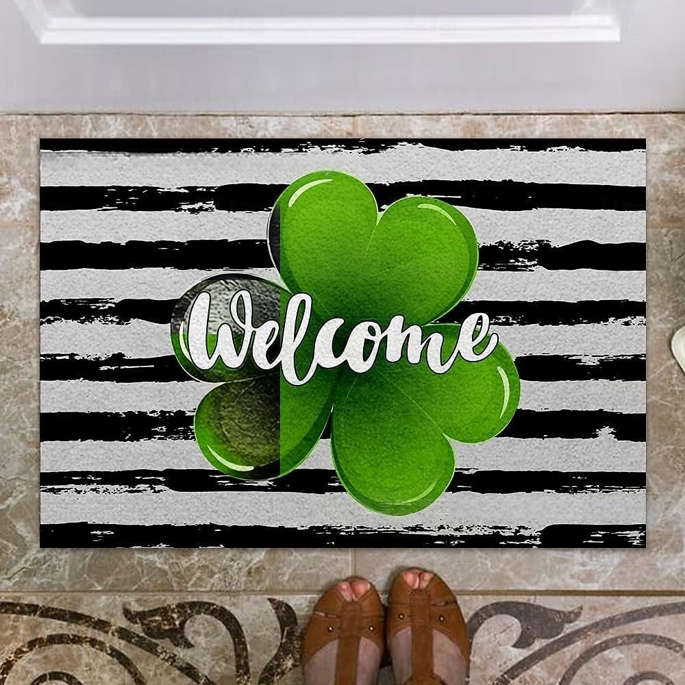 Dørmatte til St. Patricks dag, irsk firkløverdesign, gulvmatte til inngangsparti, festlig grønt kløverdørteppe til St. Patricks dag-feiring. 2026 - $5.99 –P18