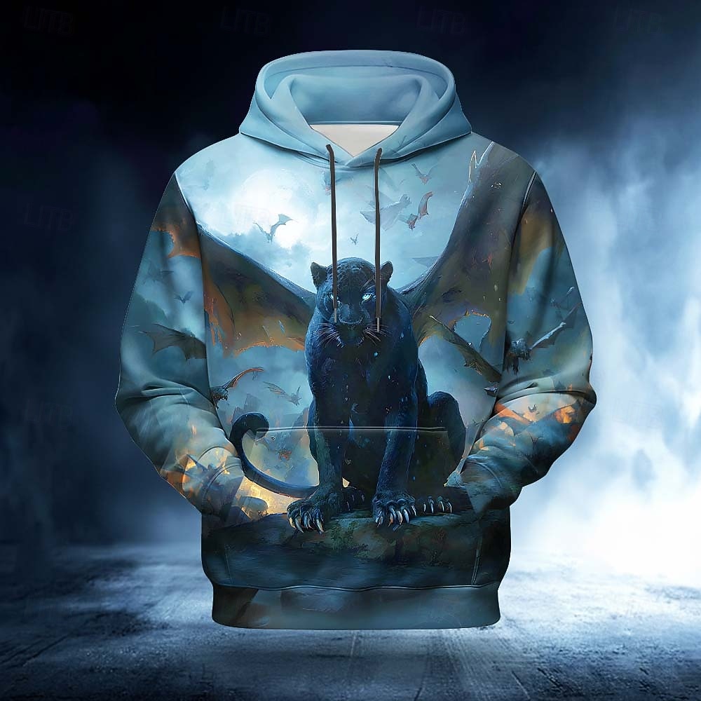 Pánské Zvíře Kapuce Mikina 3D Fantazie Dlouhý rukáv Tričkový Streetwear Klub Dar Vodní modrá Světle modrá Šňůrky Podzim Zima Návrhář S M L XL XXL XXXL 2026 - $32.99 –P1