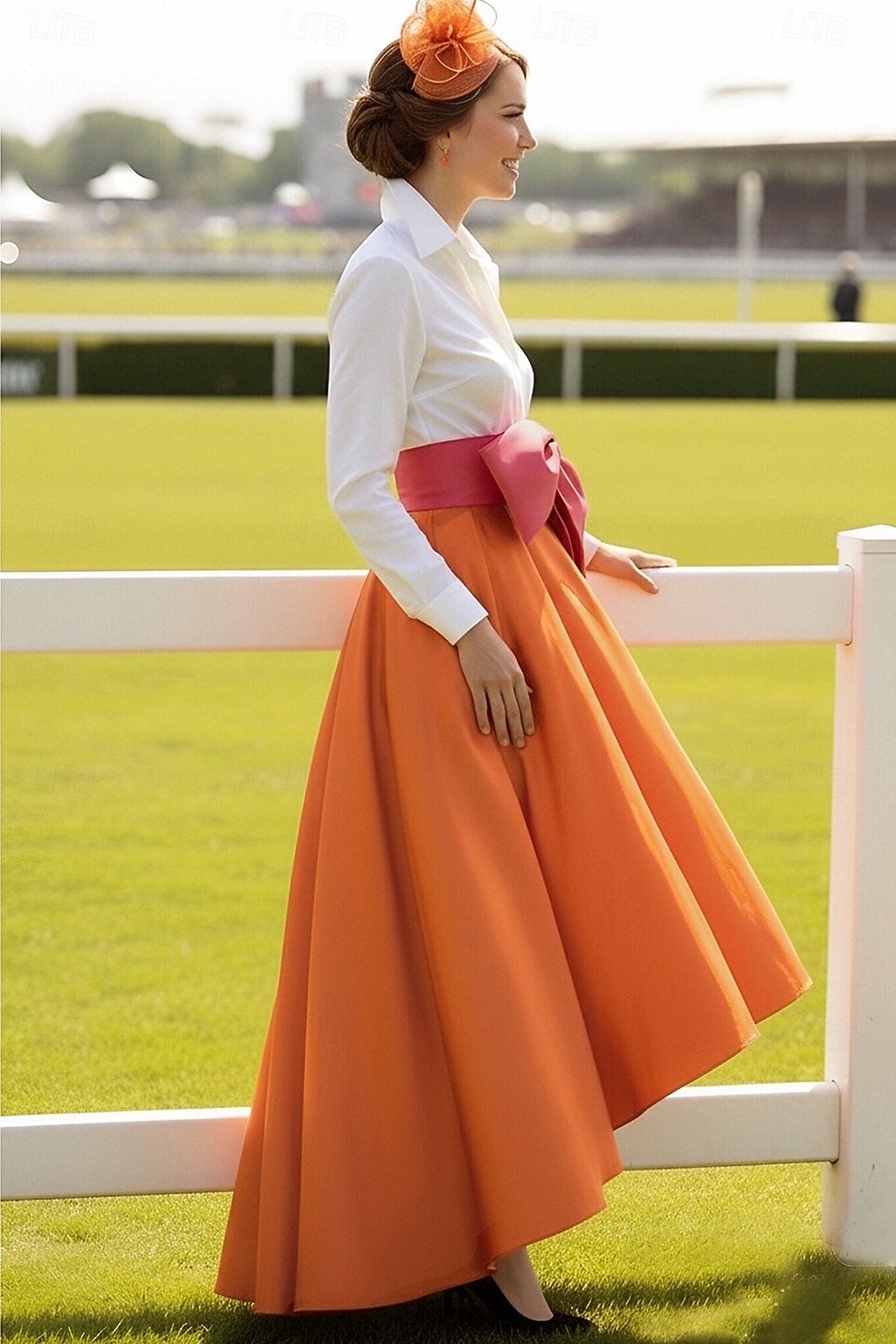 Krój A Asymetryczna Sukienka Derby Suknia wieczorowa Suknia balowa  Suknia formalna Elegancja Długi rękaw W serek Kentucky Derby Pasek / szarfa z Kokardki 2026 - $172.99 –P3
