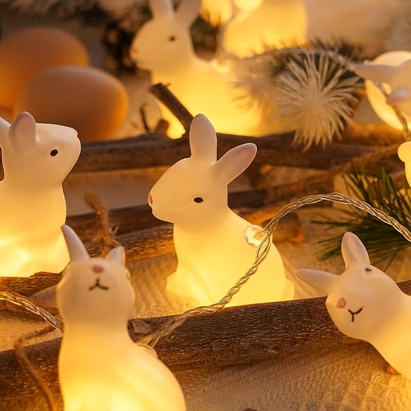 Wielkanocny łańcuch świetlny z bajkowym króliczkiem, 1,5 m, 10 diod LED, zasilany bateriami, do domu, sypialni, balkonu, ogrodu, na święta i imprezy 2026 - $14.49 –P3
