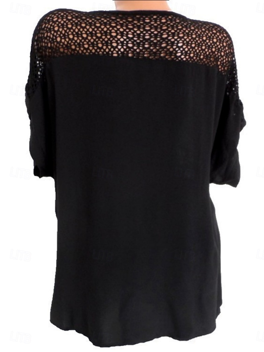 Per donna Maglietta Pizzo Patchwork Semplice Moda Elegante Classico Manica Corta Scollo a V Top Regolari Quotidiano Weekend Blu Nero Bianco Rosso Grigio Estate Primavera del 2026 a $21.99 –P3