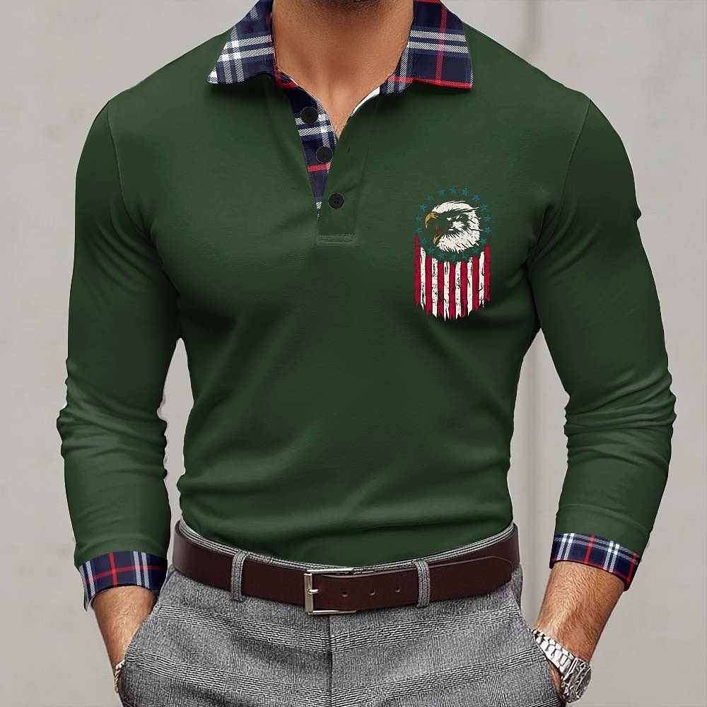 4th of July 2026 250th Men's American US Flag Polo Long Sleeve Polo Shirts Lapel Casual Outdoor Athleisure Festival Outfit 3D Print Buttons Spring Fall Blue Red Purple 2026 - $22.99 –P2