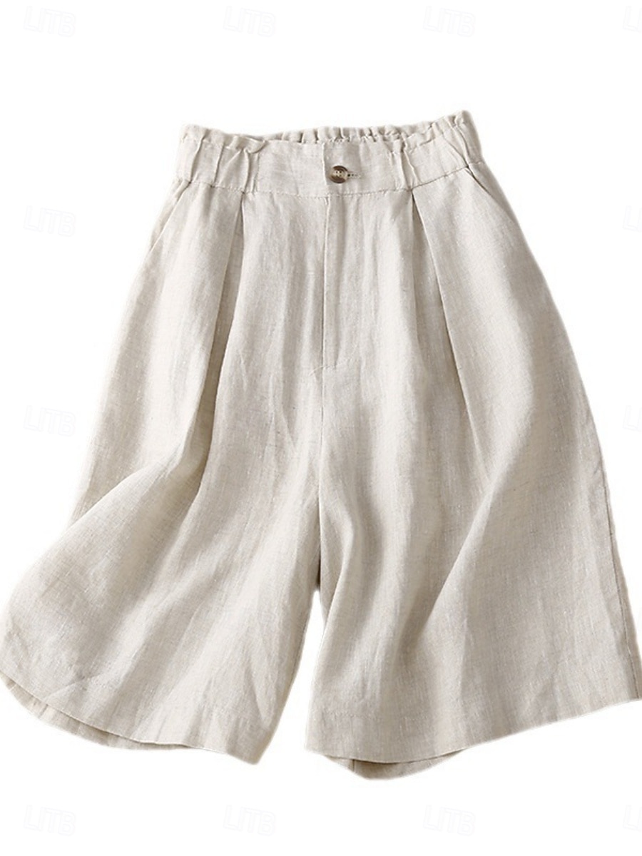 Women's Faux Cotton Linen Shorts Summer Pants Summer Shorts Vacation Basic Casual Knee Length High Waist Plain Pocket Wide Leg Elastic Waistband Comfort Quick Dry Soft Stretchy Beach Holiday Green 2026 - $25.99 –P13
