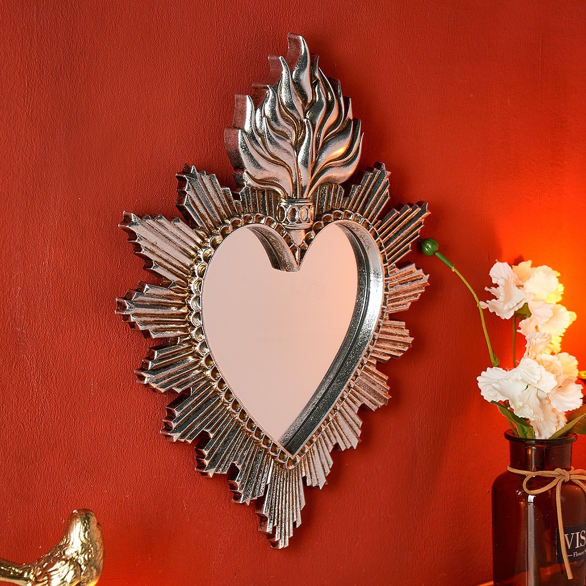 Wanddekor-Spiegel mit flammendem Herzmotiv, handgefertigter Hängeschmuck in Form eines flammenden Herzens, Wandkunst im europäischen Stil für Wohnzimmer, Schlafzimmer, Arbeitszimmer, religiöse 2026 - $33.99 –P10
