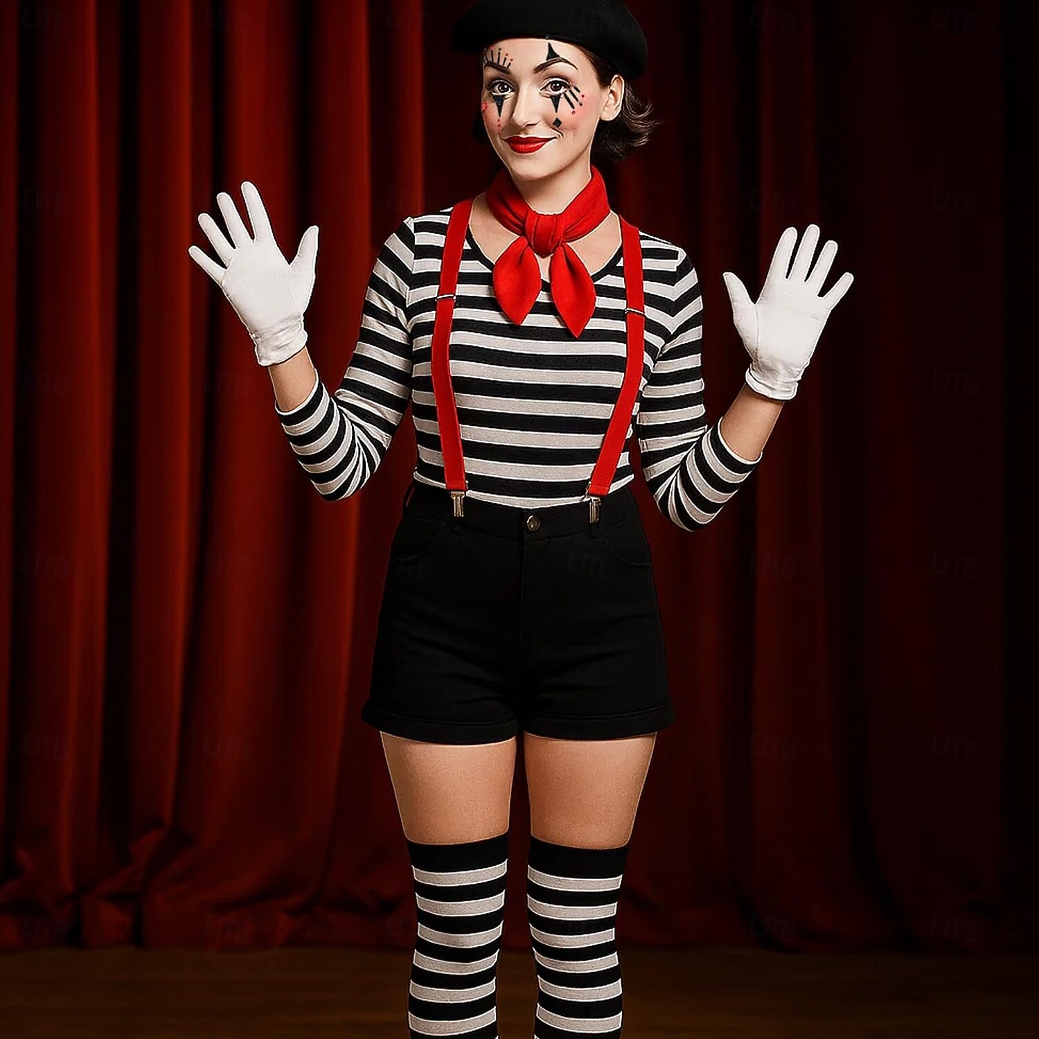 Mais Acessórios Fantasia fantasia Mímico Palhaço Mímico circo Traje Cosplay Listrado Adulto Mulheres Dia Das Bruxas Carnaval Festa Espetáculo Vestir-se de 2026 por $37.99 –P5